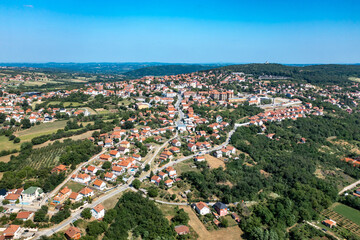 Topola, Sumadija, Central Serbia. Aerial drone view Panorama of city