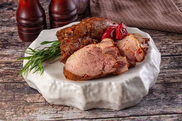 Baked pork sirloin with cornus