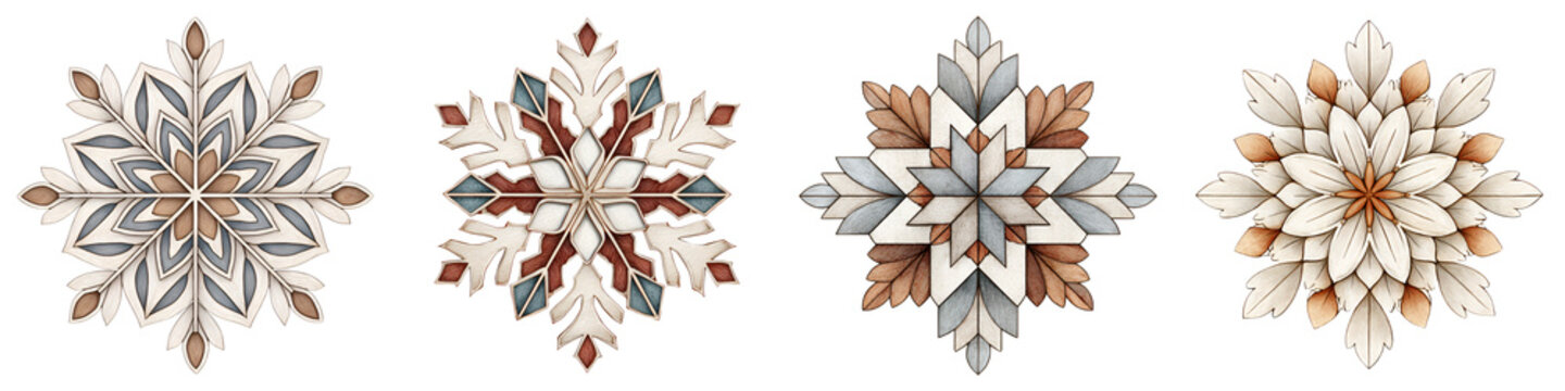 Elegant Snowflake Ornaments Set - Winter Holiday Decorations in Neutral Colors