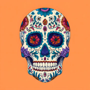 Skull human day of the dead sketch hand drawn in doole style illustration
