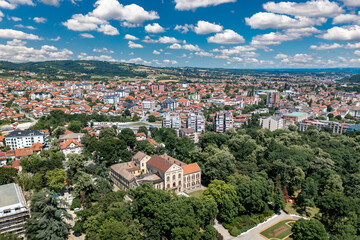 Arandjelovac, Sumadija, Central Serbia. Aerial drone view Panorama of city
