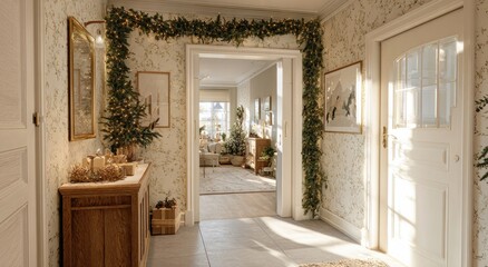 Cozy Christmas hallway with natural decor
