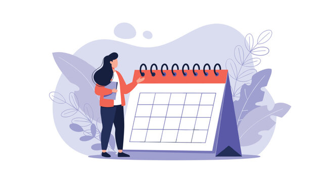 Business meeting planning schedule organizer person standing near calendar illustration