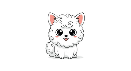 Fototapeta premium Cute fluffy white cartoon dog sitting with a happy expression on its face and big eyes