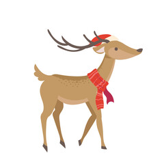 Cute Deer with Santa Hat and Scarf