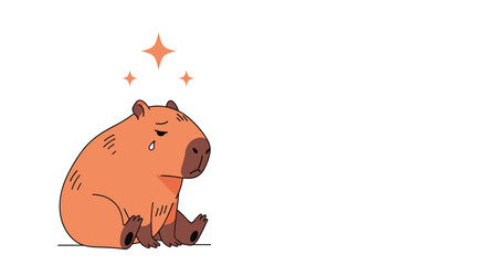 Adorable capybara sitting contentedly with sparkling stars above its head