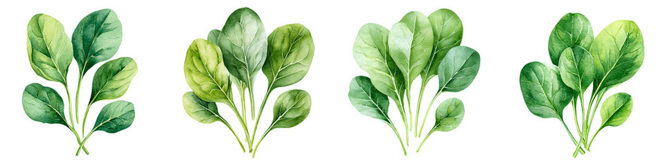 Fresh Green Spinach Bundles Isolated on White Background