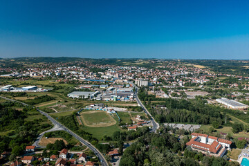 Mladenovac, Serbia. Aerial drone view Panorama of city