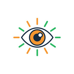 Black and white vector icon of a human eye and an eye chart, a minimal symbol of vision