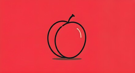 Obraz premium Minimalist Peach Line Art Icon on Vibrant Red Background. Simple Fruit Illustration for Modern Graphic Design.