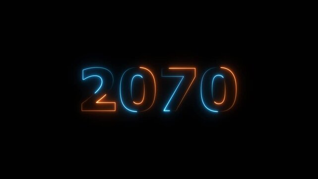 New year 2070 Neon text background animation. Glowing neon 2070 number icon background 4k video.
