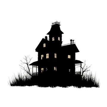 Creepy Haunted Castle Silhouette Vector Style on white background