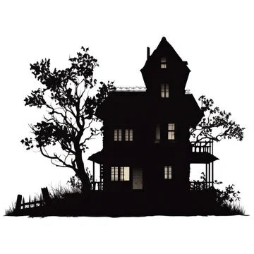 Spooky Haunted Mansion Silhouette for Halloween on white background