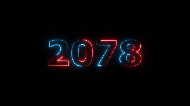 New year 2078 Neon text background animation. Glowing neon 2078 number icon background 4k video.