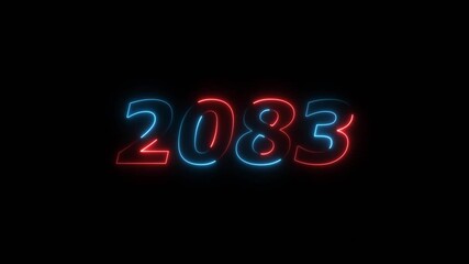 New year 2083 Neon text background animation. Glowing neon 2083 number icon background 4k video.