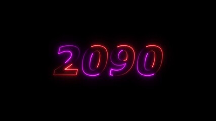 New year 2090 Neon text background animation. Glowing neon 2090 number icon background 4k video.