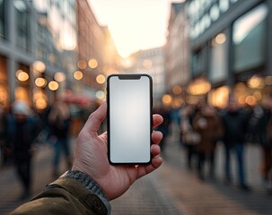 Smartphone held in hand, city background (1)