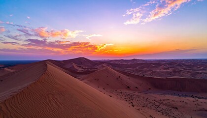 Naklejka premium Wide View of Undisturbed Desert Dunes at Sunset