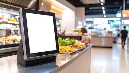 Blank digital menu board in a food court