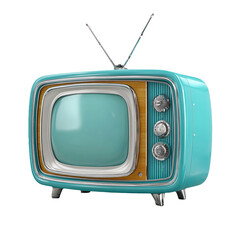 Retro turquoise television with wooden accents isolated on transparent background