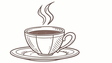 A charming hand drawn sketch of a steaming cup of coffee on a saucer perfect for cafe menus breakfast promotions or cozy beverage advertising