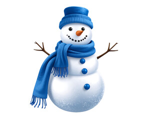 Digital Painting Detailed Snowman with Blue Hat and Scarf Winter Season