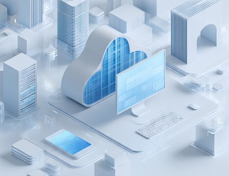 Futuristic smart city concept with cloud computing data center building. - Powered by Adobe