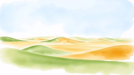 Obraz premium high quality png isolated on transparent background of soft watercolor dunes and rolling hills in pastel palette creating tranquil scenic illustration