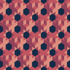 Geometric Isometric Hexagon Cube Seamless Pattern in Red and Navy Tones