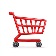 A vibrant red shopping cart illustration, emphasizing retail and consumerism themes.