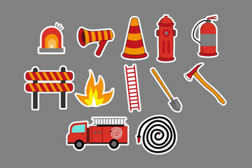 Firefighter Clipart Set with Fire Truck and Rescue Icons