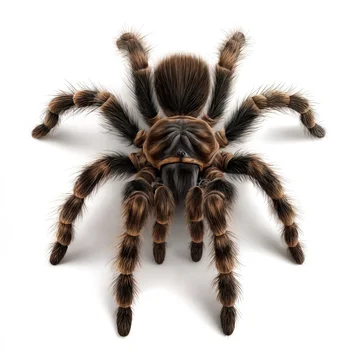 Closeup of Large Tarantula Spider with Dark Details on white background