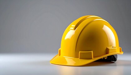 Bright yellow safety helmet on light gray surface