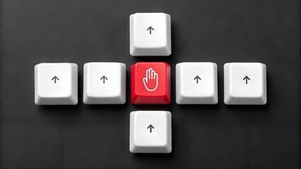 Command Interruption – Input Control and Navigation Symbolism, Technology, Conceptual, Strategy, Abstract, Arrow Key Cross and Red Stop Icon Scene