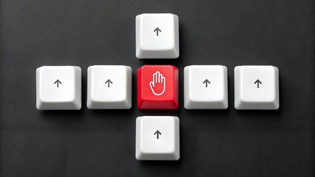 Command Interruption – Input Control and Navigation Symbolism, Technology, Conceptual, Strategy, Abstract, Arrow Key Cross and Red Stop Icon Scene