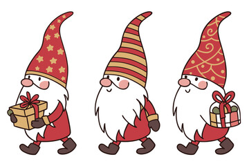 Santa Claus with gifts snowman and Christmas elf illustration