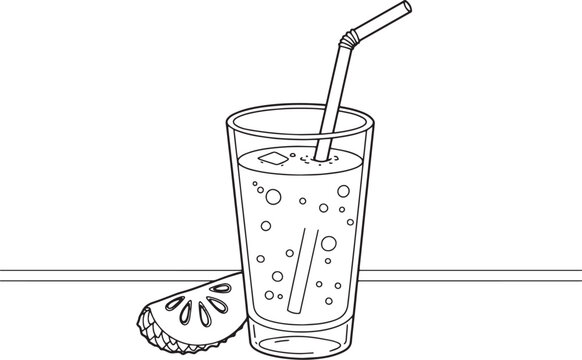 Outlined soursop juice illustration, a refreshing tropical bever