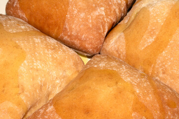 Close Up Macro of a Ciabatta Bread Roll Top Fluffy Baking with Olive Oil