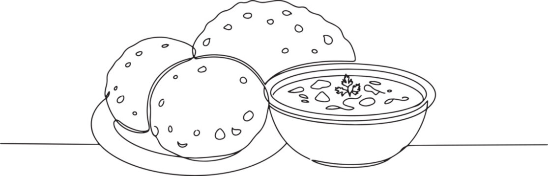 Monochrome Line Art Depicting Traditional Rajasthani Dal Baati M