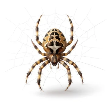 Creepy Spider Resting on Delicate Web on white background