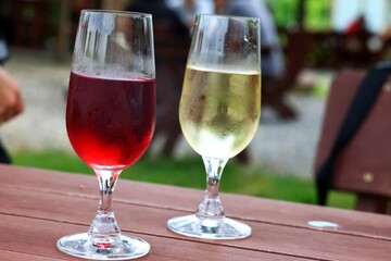 Two Glasses with Red and White Wine