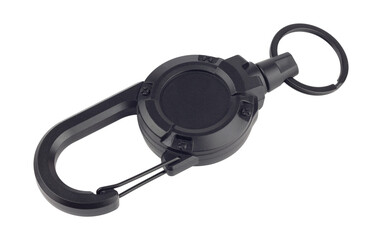 Retractor with carabiner and cable, Keychain with Cable, retractable carabiner with cable for keys, isolated from the background