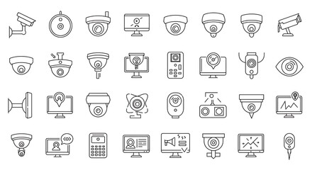 Collection of Security Camera Icons and Related Technology.