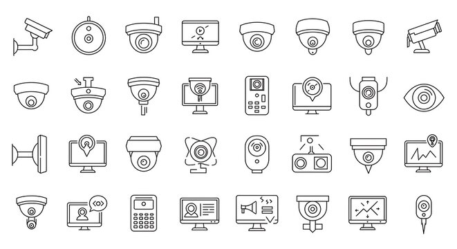 Collection of Security Camera Icons and Related Technology.