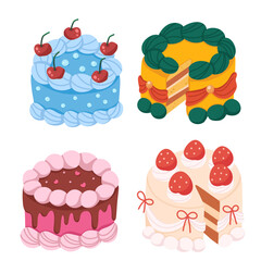 set of aesthetic cakes. Hand drawn illustration element