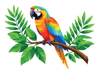 Colorful Parrot Perched on Branch.