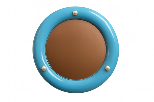 3d rendering of a blue round frame with brown center and golden buttons, isolated on transparent background - Powered by Adobe
