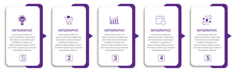 Timeline business process visualization with icon | Modern infographic one side eminence border with arrow indicator suit for web, corporate, presentation | 5 steps white diagram vector illustration