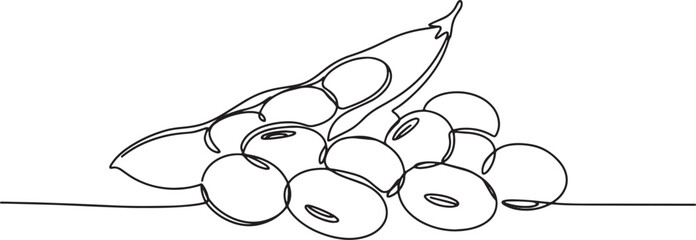 Minimalist single line drawing of soybeans forming an artistic c