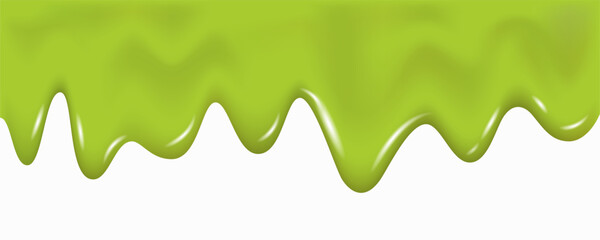 Melting and flowing green fruit syrup, cream, sauce, paint.